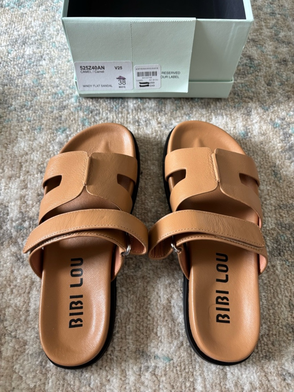 Bibi Lou Camel Leather Adjustable Strap Sandals